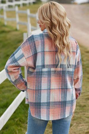 Plaid Flannel Dropped Shoulder Shacket Pink/Blue