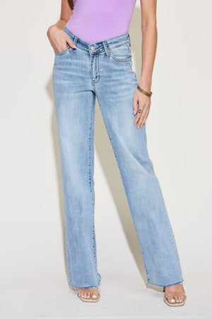 Judy Blue High Waist V Front Waistband Raw Cut Hem Straight Leg Jeans