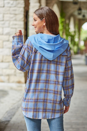 Plaid Long Sleeve Flannel Hooded Shacket - 5 colors