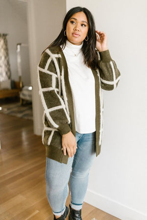 Bold Lines Cardigan in Olive