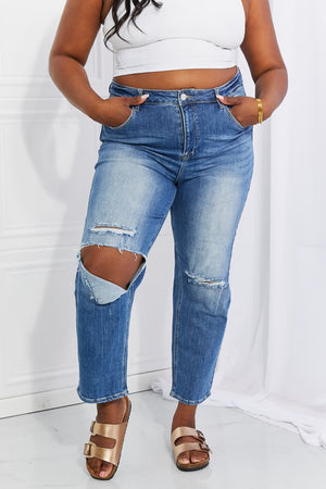 RISEN High Rise Distressed Relaxed Cropped Jeans