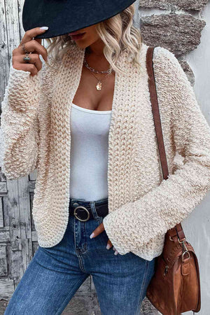 She's Got The Look Open Front Long Sleeve Cardigan in cream