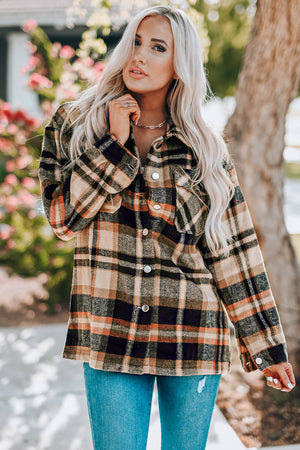 Plaid Flannel Button Front Shacket with Breast Pockets - 4 colors