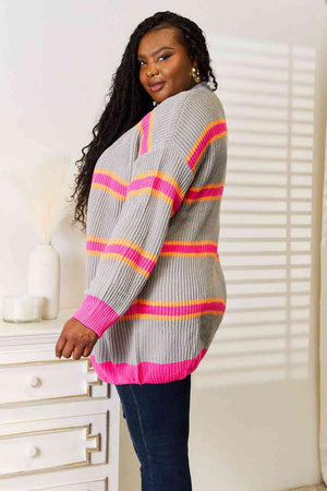 Ribbed Striped Long Sleeve Cardigan