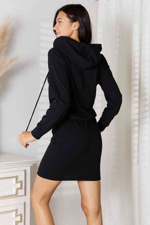 Culture Code Drawstring Long Sleeve Hooded Dress Black