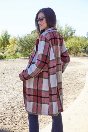 Plaid Flannel Button Up Lapel Collar Coat - 6 colors