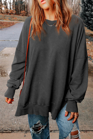 Dropped Shoulder Round Neck Long Sleeve Oversized top - 5 colors