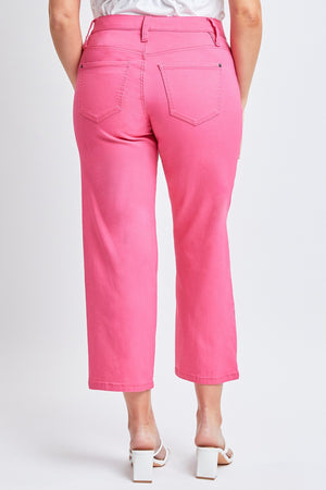 YMI Jeanswear Mid Rise Hyperstretch Cropped Straight Pants in Coral