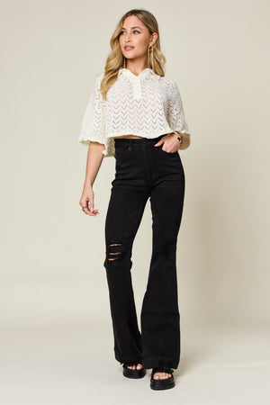 Judy Blue High Waist Tummy Control Distressed Flare Jeans Black TALL