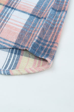 Plaid Flannel Dropped Shoulder Shacket Pink/Blue