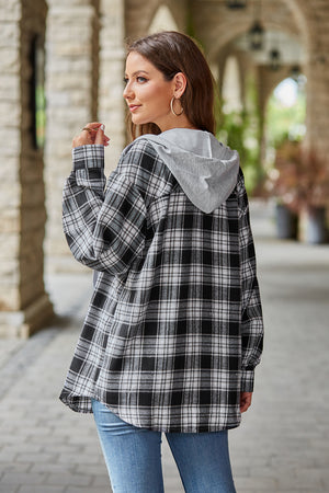 Plaid Long Sleeve Flannel Hooded Shacket - 5 colors