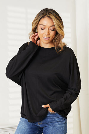 Double Take Seam Detail Round Neck Long Sleeve Top - 2 colors