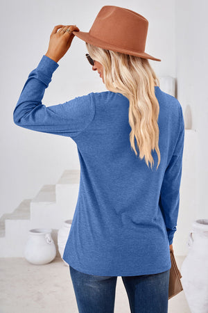 V Neck Buttoned Long Sleeve Blouse - 7 colors