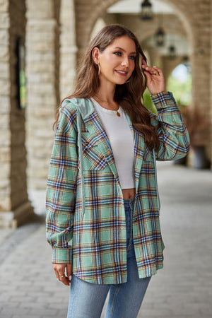 Plaid Long Sleeve Flannel Hooded Shacket - 5 colors