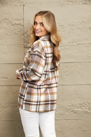 Plaid Flannel Button Front Shacket with Breast Pockets - 4 colors