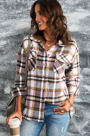 Plaid Flannel Button Front Shacket with Breast Pockets - 4 colors