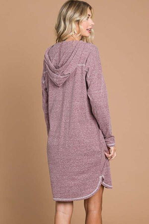 Hooded Long Sleeve Heathered Dress in Merlot