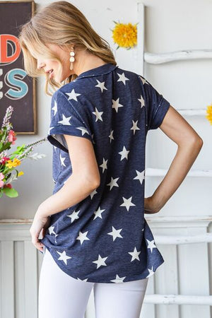 Star Print V-Neck Short Sleeve T-Shirt