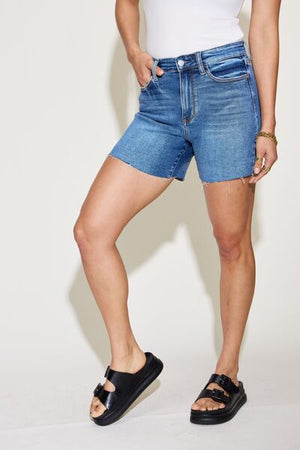 Judy Blue High Waist Med Wash Slim Denim Cutoff Shorts