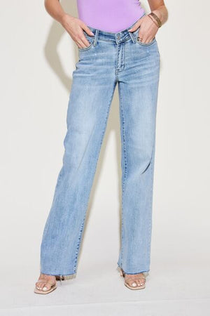 Judy Blue High Waist V Front Waistband Raw Cut Hem Straight Leg Jeans