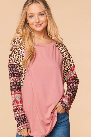 Haptics Mixed Print Round Neck Top