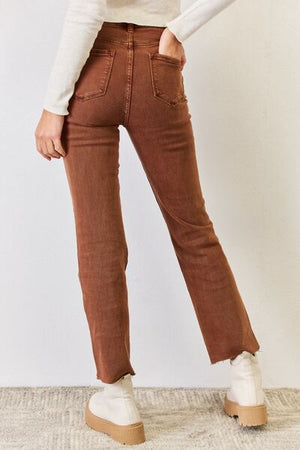 RISEN High Rise Tummy Control Straight Jeans Espresso