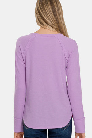 Zenana Waffle Long Sleeve T-Shirt in Lavender