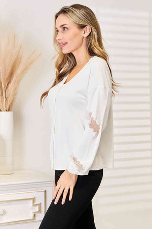 V Neck Dropped Shoulder Blouse with lace insets on sleeves