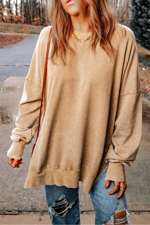 Dropped Shoulder Round Neck Long Sleeve Oversized top - 5 colors