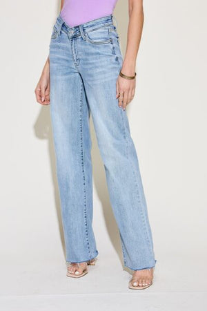 Judy Blue High Waist V Front Waistband Raw Cut Hem Straight Leg Jeans