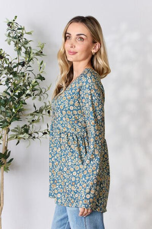 Heimish Floral Half Button Long Sleeve Blouse