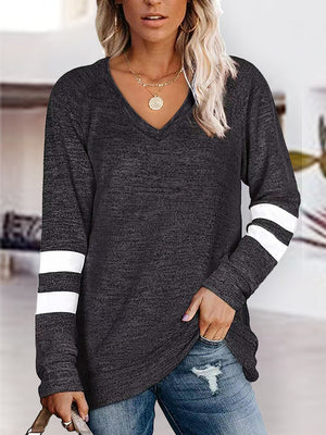 V Neck Striped Raglan Sleeve Top - 4 colors