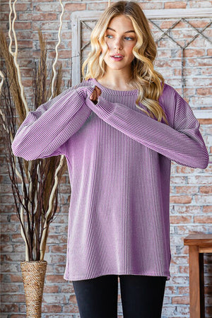 Round Neck Dropped Shoulder Blouse in Lavender