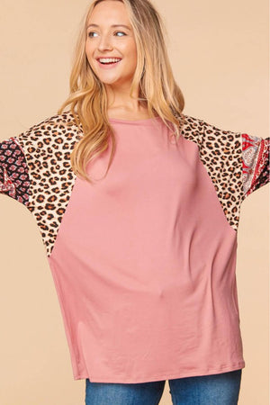 Haptics Mixed Print Round Neck Top