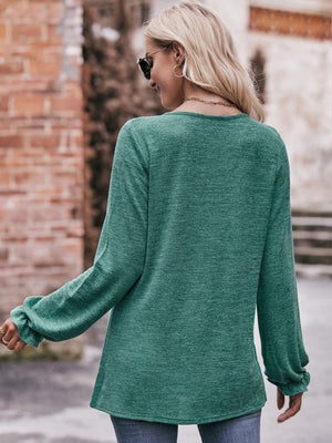 Long Flounce Sleeve Round Neck Blouse - 7 colors