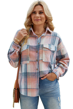 Plaid Flannel Dropped Shoulder Shacket Pink/Blue