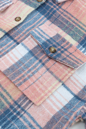 Plaid Flannel Dropped Shoulder Shacket Pink/Blue