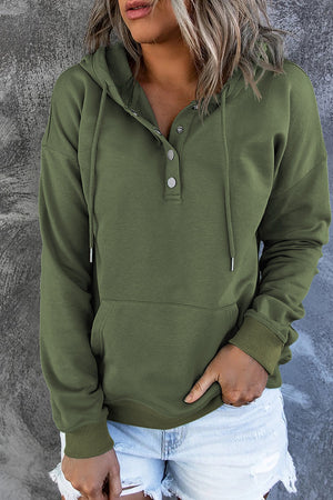 Dropped Shoulder Long Sleeve Hoodie with Pocket - 9 colors