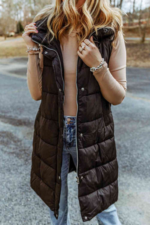 Longline Hooded Sleeveless Puffer Vest - 4 colors