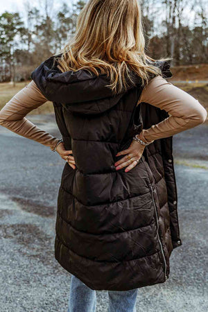 Longline Hooded Sleeveless Puffer Vest - 4 colors