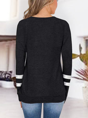 V-Neck Striped Raglan Sleeve Top - 3 colors