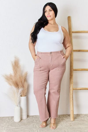 RISEN High Rise Non Distressed Ankle Flare Jeans Mauve