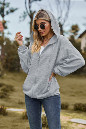 Cable Knit Long Sleeve Hooded Jacket - 8 colors