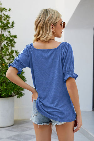 Smocked Short Flounce Sleeve Heathered Top - 10 colors