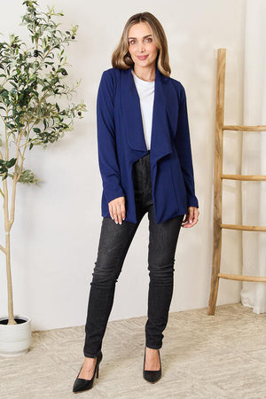 Heimish Statement Neck Open Front Blazer in Navy