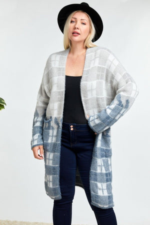 Davi & Dani Color Block Plaid Pattern Long Cardigan