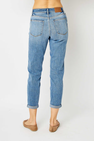 Judy Blue Mid Rise Non Distressed Cuffed Hem Slim Jeans