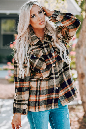 Plaid Flannel Button Front Shacket with Breast Pockets - 4 colors