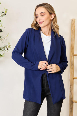 Heimish Statement Neck Open Front Blazer in Navy