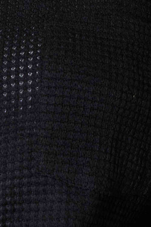 Waffle-Knit Collared Neck Dropped Shoulder Shirt in Black